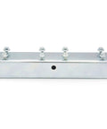 Prowinch heavy-duty flat cable C-track festoon block, silver metal with six top bolts and side mounting hole.