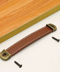 Leather Drawer Pulls With Iron Plate For Enhanced Bearing Capacity 6 Piece Set Includes Self Tapping Screws Ergonomic Red Brown Handle