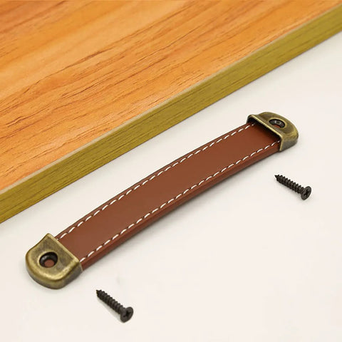 Leather Drawer Pulls With Iron Plate For Enhanced Bearing Capacity 6 Piece Set Includes Self Tapping Screws Ergonomic Red Brown Handle