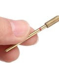 Close-up of a finger holding a Ten Piece 200 To 230 Grit Diamond Grinding Bits Set With Four Millimeter Cylindrical Ball Head And Two Point Three Five Millimeter Shank For Rotary Tools Nails Grinding And Polishing Titanium Plated Stone Sanding Bits.