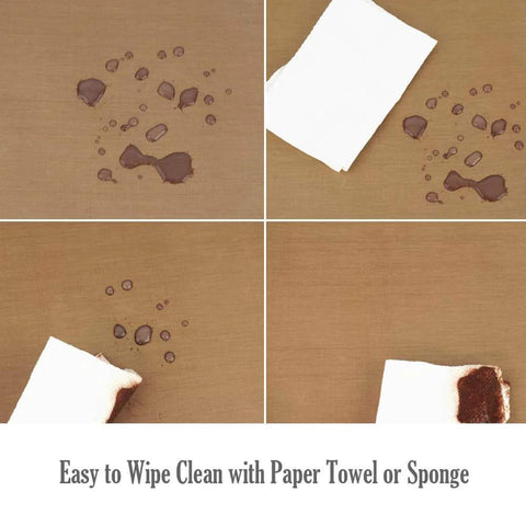 PTFE Teflon Sheet Nonstick Oven Liner Barbecue Grill Mat 16x24 Inch showing easy wipe cleanup with paper towel or sponge