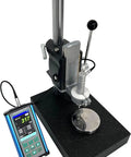 TopShelf Portable Ultrasonic Hardness Tester Paired With NoFuss Test Stand for precise measurements on smooth surface.