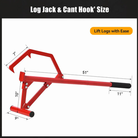 Diagram of 51 Inch Timberjack Adjustable Log Lifter And Heavy Duty Steel Log Roller Cant Hook Tool with dimensions