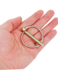 8 Piece Plated Safety Pin Assortment Kit And Lynch Pins For Farm Equipment, Pro Grade Spring Loaded Quick Disconnect Pins With Self Locking Rings, Durable Tractor And Machinery Locking Pins, plated lynch pin in hand