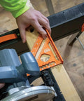 Seven Inch Double Laser Etched Aluminum Rafter Square With Badass Accuracy And No Hassle Multifunctional Carpenter Measuring Layout Tool used for precise cuts on wood.