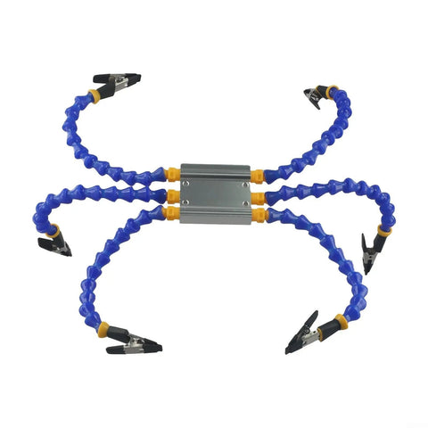 Hosrivae Flexible Helping Hands Tool With 6 Adjustable Vise Arms And Heat Resistant Clip Tips For Soldering Iron Holder and PCB Welding Repair, blue color.