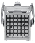 Stainless steel potato cutter with square-grid blade for French fries; kitchen vegetable slicer.