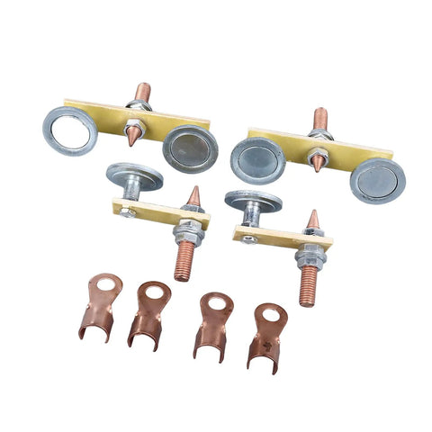 Jiawu Heavy Duty Magnetic Welding Support Set Includes 4 Pcs Durable Copper Tail Ground Clamps For Mechanical Repair And Sheet Metal Work, showing strong magnets and copper clamps.