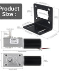 ZVKV 12V DC worm gear motor with mounting bracket, side view, 40 RPM, self-locking