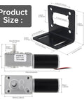 12V DC Worm Gear Motor With 27 RPM 7 Watts, Self Locking Reversible Mini Electric Gearbox Motor dimensions and bracket