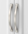 10 Pack 4 Inch Brushed Satin Nickel Cabinet Handles And Pulls For Kitchen Cabinets And Cupboards installed on white cabinet doors.