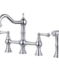4 Hole Kitchen Faucet With Sprayer, 8 Inch Centerset Brass Bridge Kitchen Faucet With Two Handles And Side Sprayer, Chrome Finish