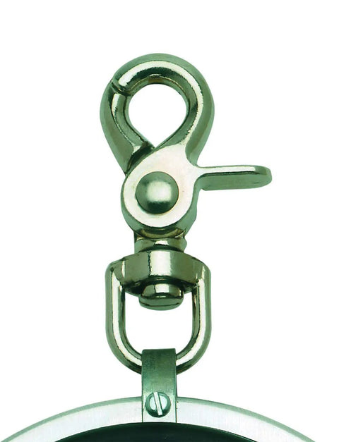 Close-up of hook attachment on Three Eighths Inch By One Hundred Foot Auto Rewind Tape Measure With Nylon Coated Blade Double Sided 10ths