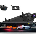 10 Inch Full Touch Screen Rear View Mirror Dash Cam With Front And Rear 1080P Cameras with long 6 meter cable