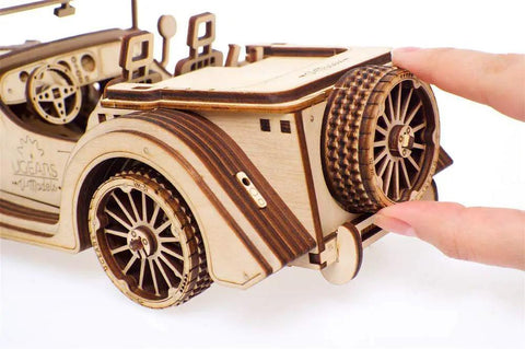 Roadster 3D Wooden Car Kit For Adults, DIY Mechanical Model With Transmission, Plywood Build, Real Working Gear System, Hands-On STEM Toy, Perfect Gift For Car Enthusiasts And Builders, Vintage Style Craft Project, side view