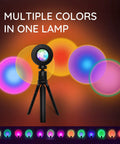 Sunset Lamp Projector With Remote 13 Color Multicolor Night Light tripod with vibrant color circles for bedroom vibe and ambience.