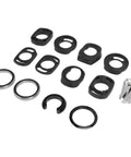 Complete Mountain Bike Headset Kit With CNC Machined Spacers, Top And Bottom Covers, Bearings, Fork Expander Plug components displayed