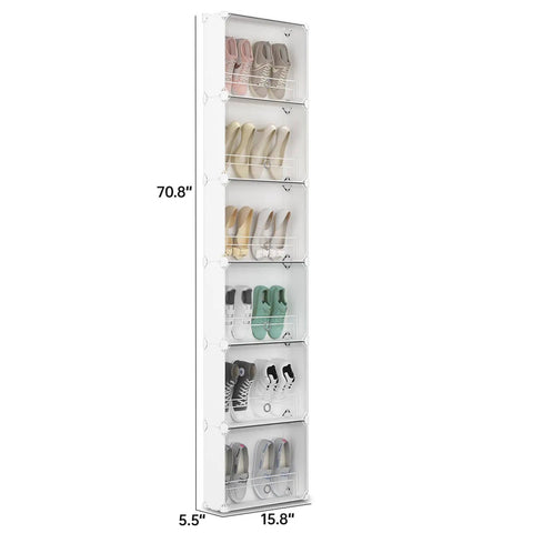 6 Tier Slim Shoe Storage Rack For Small Spaces Space Saver Narrow Shoes Organizer Hidden Closet Shelf Behind Door Entryway White Tall Wall Mount