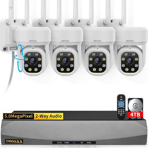 3K Ultra HD PT Wireless Security Camera System With AI Human Tracking, Dual Band 2.4G/5G WiFi, 130 Degree Wide Angle, 4TB HDD