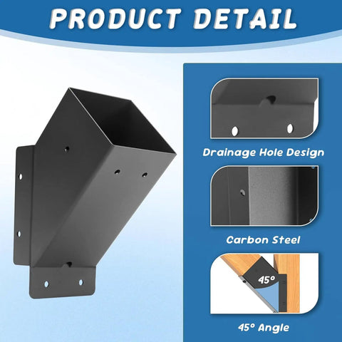 Beefed Up Heavy Duty 45 Degree Arc Wood Post And Beam Angle Brackets Kit, black, powder coated, product detail view