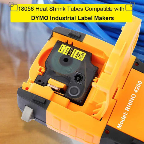 Heavy Duty Yellow 12Mm Heat Shrink Cable Labels in DYMO label maker for accurate cable identification on job sites.