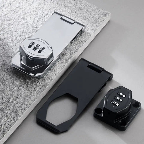 Rugged Three Digit Cabinet Lock With Mechanical Dial Cam, iron zinc alloy body, shiny and matte finishes, top view.
