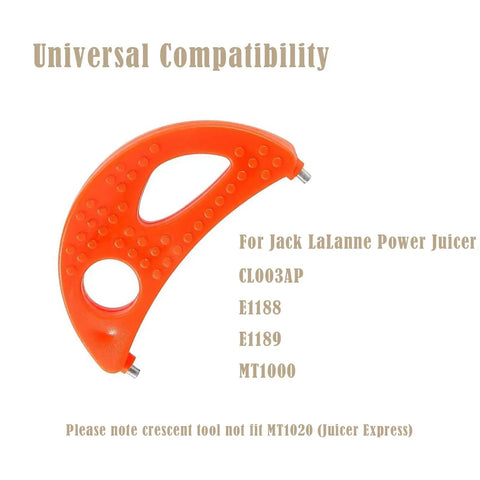 Image of the orange crescent tool from Universal Jack Lalanne Power Juicer Replacement Parts Kit Orange Fits CL003AP E1188 E1189 MT1000 And More With One Touch Blade Release For Quick Easy Juicing No Wobble.