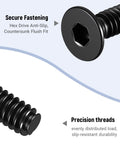 Close-up of 20 Pcs No 8-32 Flat Head Socket Cap Screws Pro Grade Beefy Alloy Steel 10.9 Countersunk Bolts with Allen Hex Drive