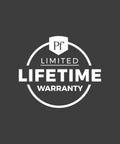 Pfister limited lifetime warranty logo on dark background