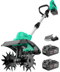 Cordless 21V Tiller Cultivator For Gardening, 350 RPM Electric Garden Tiller with 2x3.0Ah batteries and charger