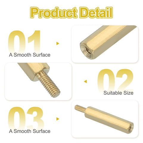 Top Shelf Brass PCB Standoff Spacers M2.5 X 22+6Mm Hex Female Thread Badass Hardware Kit showing smooth surface and threaded ends.