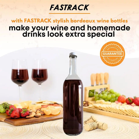 Go To 12 Pack Clear Glass Bottles With No Sweat White Screw Caps Ideal For Bottling DIY Wine Craft Liquor Small Batch Beer Plus Zesty Smoothies Anytime You Want To Save Money in use with wine and snacks.
