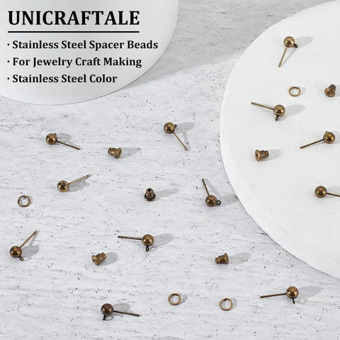 Antique Bronze Ball Stud Earring Findings Set With Horizontal Loops Ear Nuts And Iron Jump Ring 40 Pcs For Jewelry Making 15mm DIY Craft Supplies Kit Essentials, brass studs