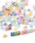 Acrylic Frosted Flower Beads Six Millimeter With Golden Speckles, colorful assortment of 6mm spacer beads for DIY jewelry, crafting projects.