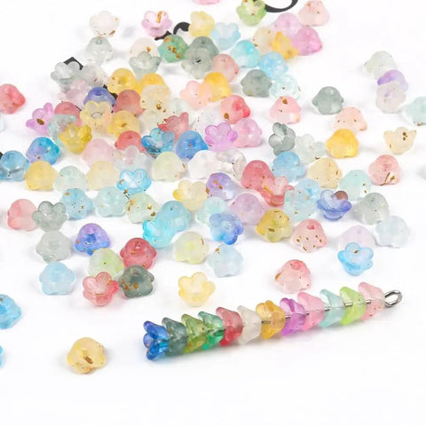 Acrylic Frosted Flower Beads Six Millimeter With Golden Speckles, colorful assortment of 6mm spacer beads for DIY jewelry, crafting projects.