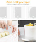 12 Inch Aluminum Cake Turntable Decorating Stand With Rotating Cake Stand Go To Kit For Cakes And Pastries Including Leveler Icing Comb Set 8 Pro Grade Decorating Tips Reusable Coupler And 10 Disposable Pastry Bags in use with cake scraper tool.