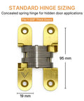 Tough As Nails Concealed Self Closing Door Hinge Satin Gold Hydraulic Adjustable Speed, measuring 19x95mm, for hidden door applications.