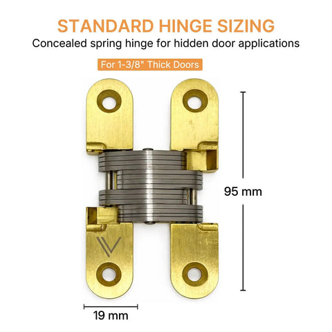 Tough As Nails Concealed Self Closing Door Hinge Satin Gold Hydraulic Adjustable Speed, measuring 19x95mm, for hidden door applications.