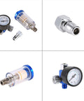 Spray Gun Pro Grade Air Pressure Regulator With 140 PSI 10 Bar Gauge And Inline Oil Water Trap Filter Separator components.