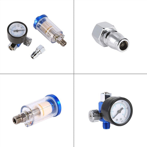 Spray Gun Pro Grade Air Pressure Regulator With 140 PSI 10 Bar Gauge And Inline Oil Water Trap Filter Separator components.