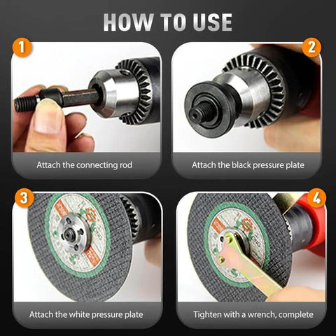 How to use Heavy Duty Electric Drill Angle Grinder Connecting Rod Set With Metal Adapter and Wrench for disc installation steps.