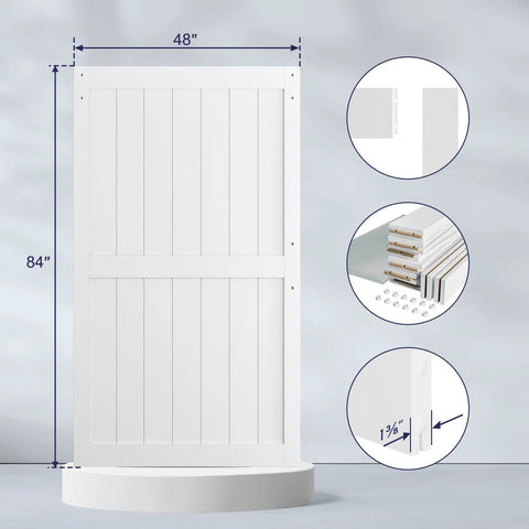 Rock Solid White Sliding Barn Door 48 X 84 Inches Smooth Glide Hardware Kit Primed Mdf Pvc Core Interior Room Divider view with dimensions