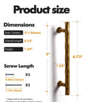 Hammered Antique Brass Cabinet Pulls 5 Inch Center Hole 10 Pack Vintage Vibe Handles dimensions with side view.