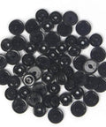 Black plastic pieces from Snap Fasteners Kit With Pliers, 420 Complete Sets In 14 Colors, No Sew Plastic Snaps for Crafts and Clothing.