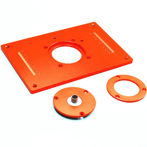 Heavy Duty Aluminum Router Table Insert Plate Slick Woodworking Milling Flip Board Rock Solid Shop Ready And Built Tough for CNC routing, featuring orange color and precision slots.
