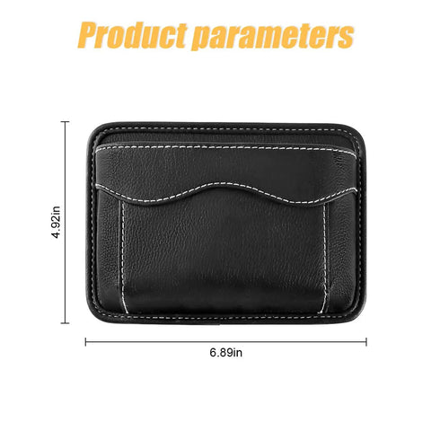 Black PU Leather Car Seat Gap Organizer Pocket Mini Storage Bag dimensions 6.89 x 4.92 inches, front view with stitching detail.