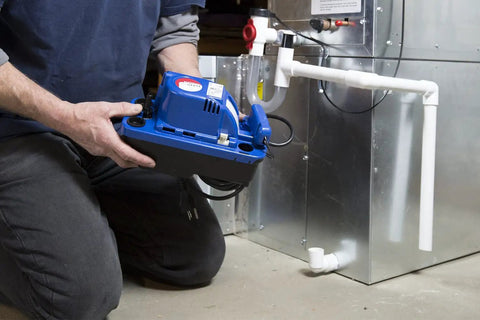 Installing VCMX-20ULST Condensate Removal Pump For Your AC And Dehumidifier Setups With 84 GPH Flow 115V beside HVAC unit