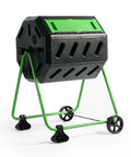 Hotfrog Dual Chamber Tumbling Composter On Wheels For No Fuss Easy Turning 37 Gallon Outdoor Garden Bin Rotating Compost Bin Built To Turn Kitchen Scraps And Yard Waste Into Rich Soil Black And Green