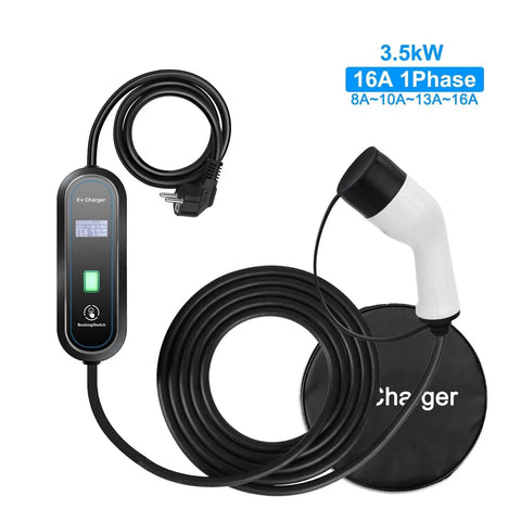 Beefy Portable Level 2 EV Charger Type 2 J1772 Plug 16A Adjustable Current EVSE Cable With Bag 5M Schuko Plug
