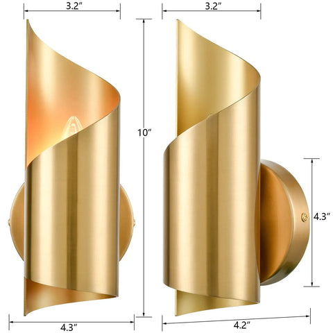Gold Brass Wall Sconces Set Of Two Modern Two Light Vanity Lights For Bathroom Hallway Bedroom Living Room Sleek Dope Streamlined